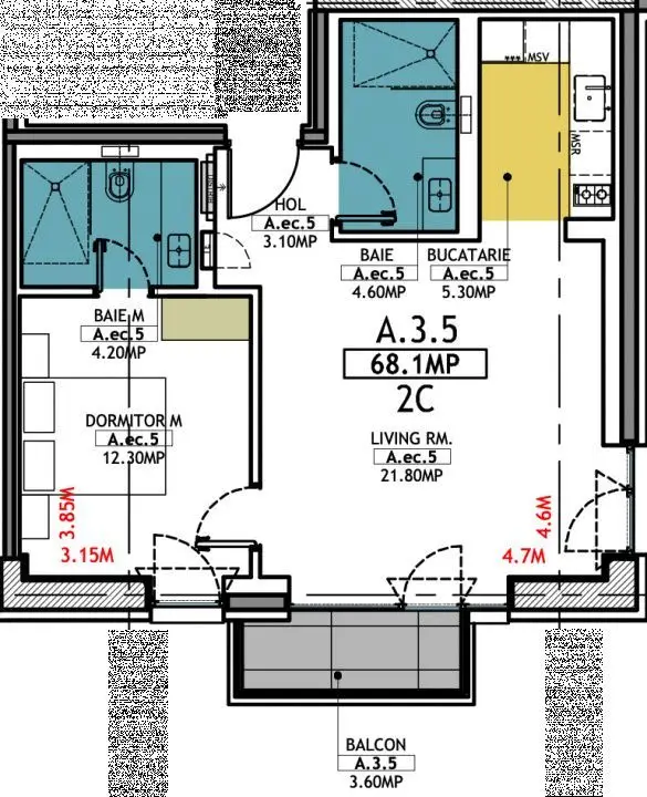 Stațiunea Mamaia - Vânzare apartament cu 2 camere, 2 bai si terasa.