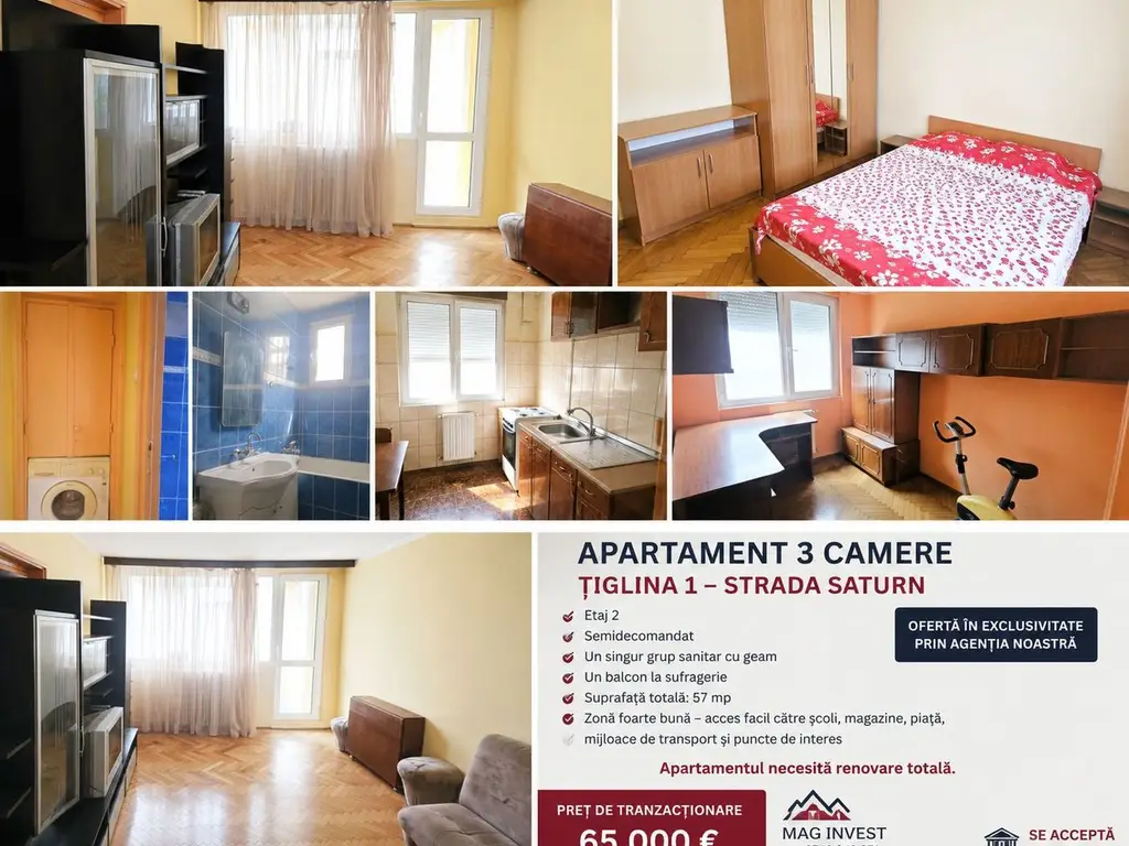 Apartament 3 camere de vanzare - Tiglina 1 - Strada Saturn - Etaj 2