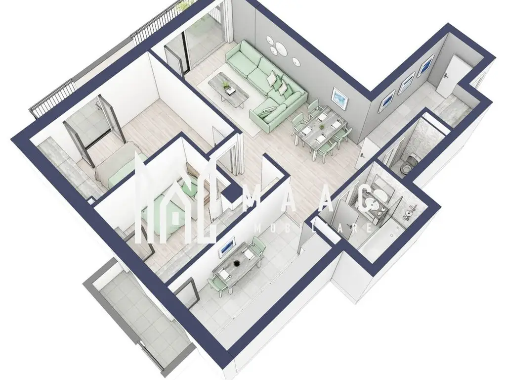 Apartament 3 camere | Balcoane 15.1 mp | Etaj 1 | Turnisor