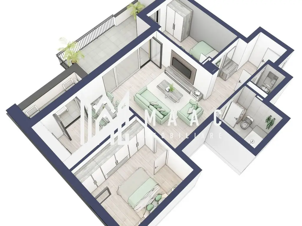 Apartament 3 camere | Balcon 22.2 mp | Etaj 3 | Turnisor