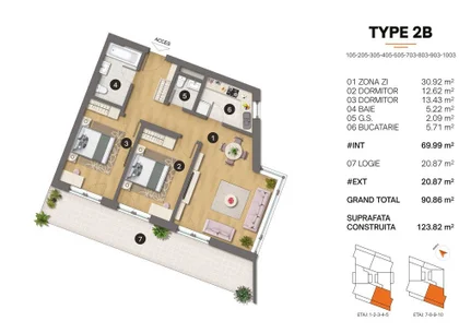 Tomis Plus - Celine Elegance - Vânzare apartament cu 3 camere, etaj 4.
