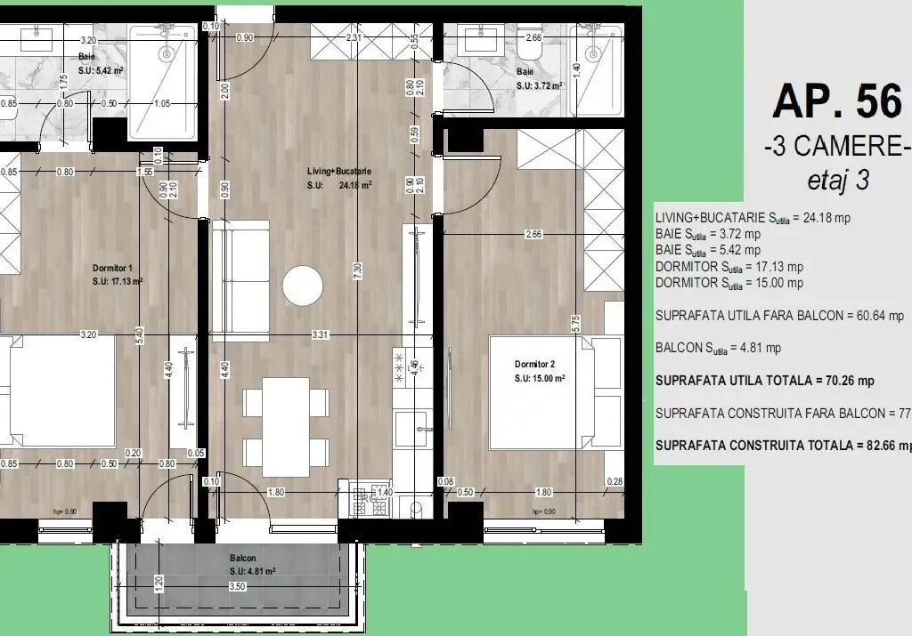 Apartament 3 camere Otopeni - NOU, ultrafinisat, TVA + Parcare incluse