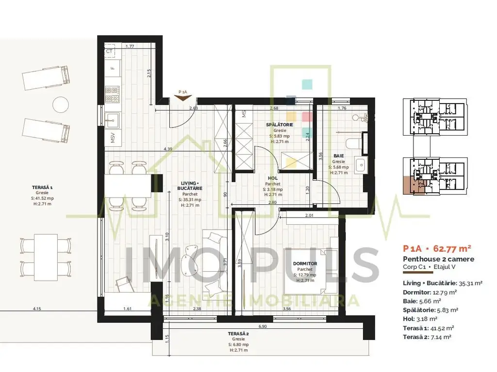 Bloc nou. Model mare. Terasa 41.52 + balcon 6.80