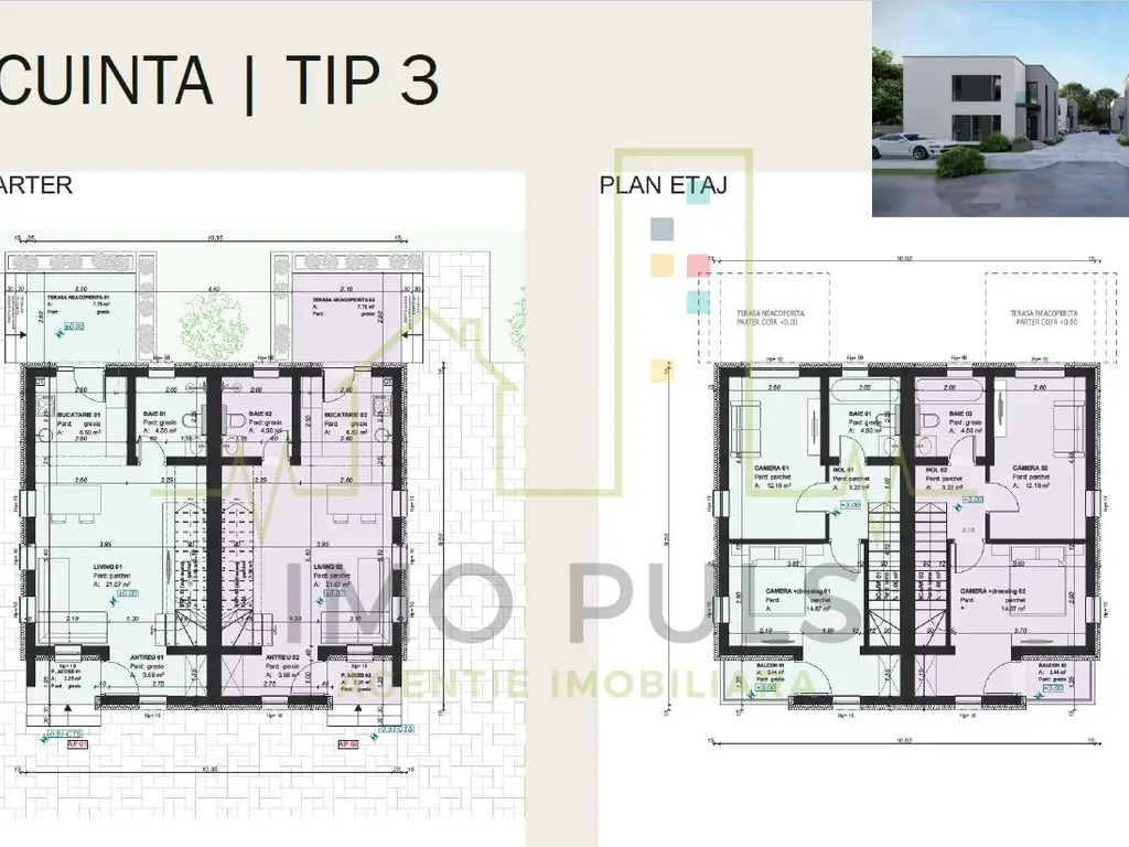 Duplex modern. Bucatarie cu posibilitate de inchidere.