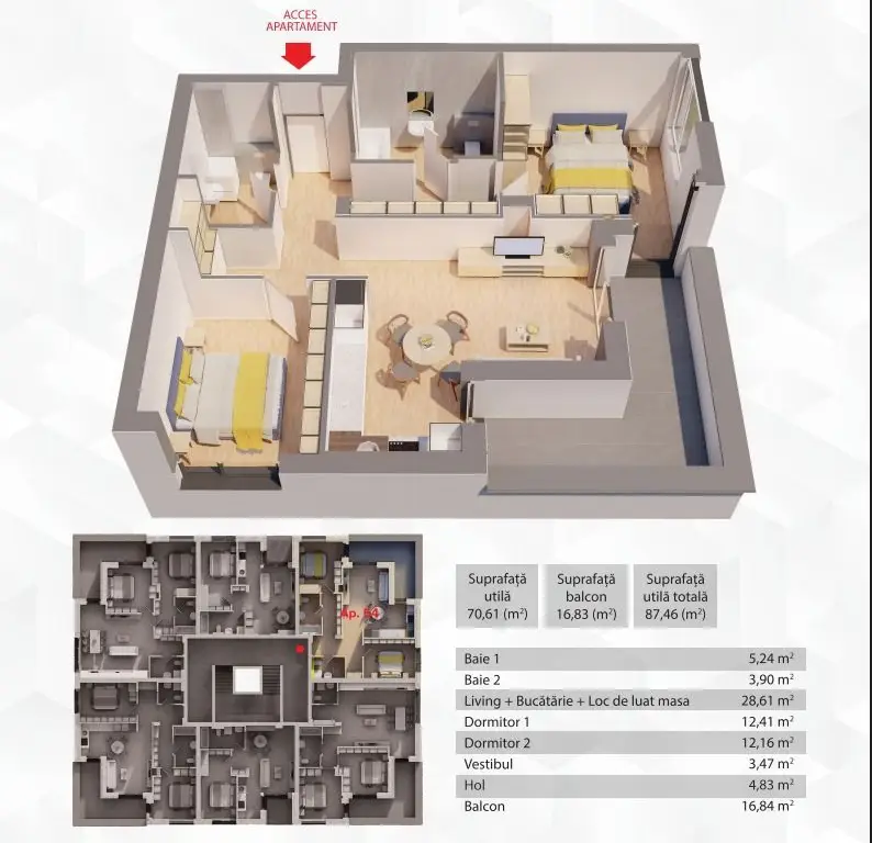 Penthouse 3 camere ARED - 104mp
