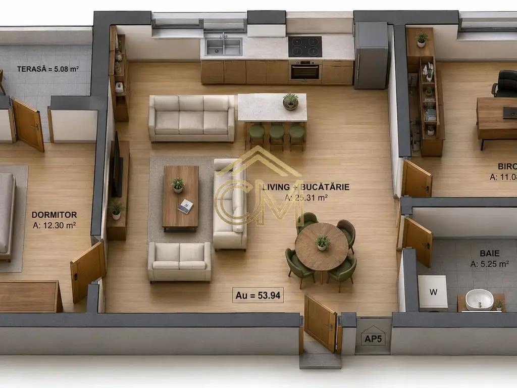 Apartament 3 Camere- 54 MPU-Parter-Terasa-Parcare
