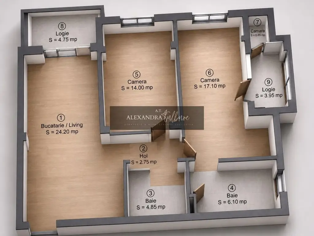 Apartament 3 camere, 2 bai, etaj intermediar, 2 balcoane, Terra