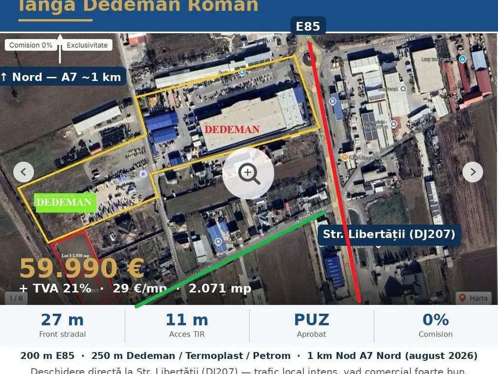 Teren industrial & comercial lângă Dedeman Roman! 📢