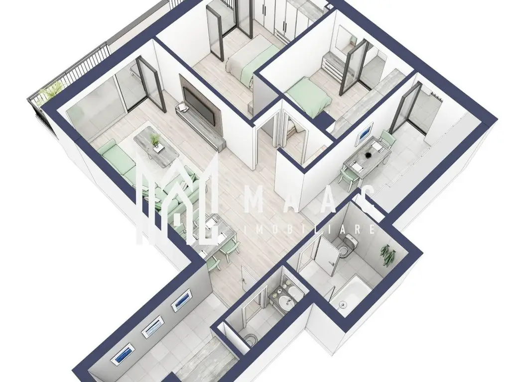 Apartament 3 camere | Balcoane 15.1 mp | Etaj 1 | Turnisor