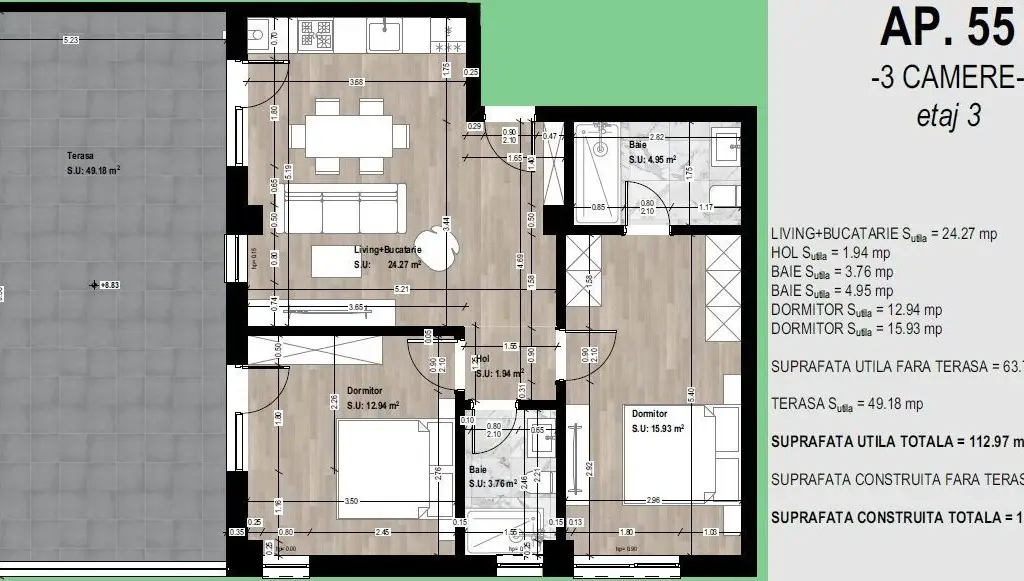 Apartament 3 camere Otopeni + terasă 50 mp - BEST DEAL!