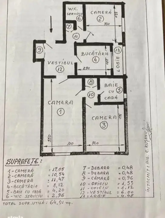 Apt 3cam renovat 69mp, dotat cu CT, AC , an 1985 etaj 7/8, mobilat