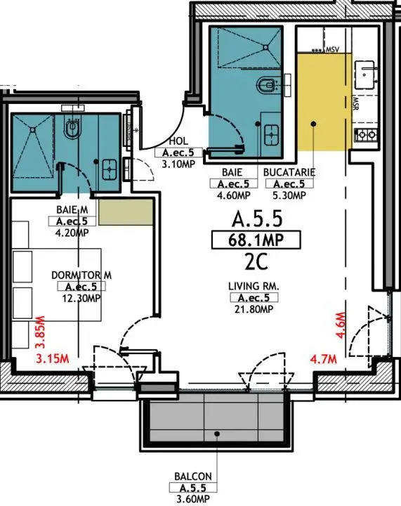 Stațiunea Mamaia - Vânzare apartament cu 2 camere, 2 bai si terasa