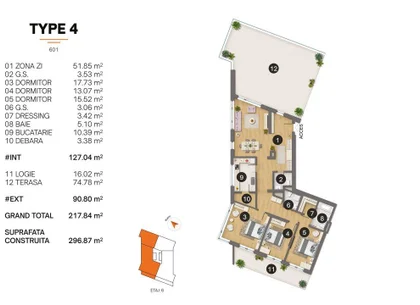 Tomis Plus - Celine Elegance - Vânzare apartament cu 4 camere, etaj 6.