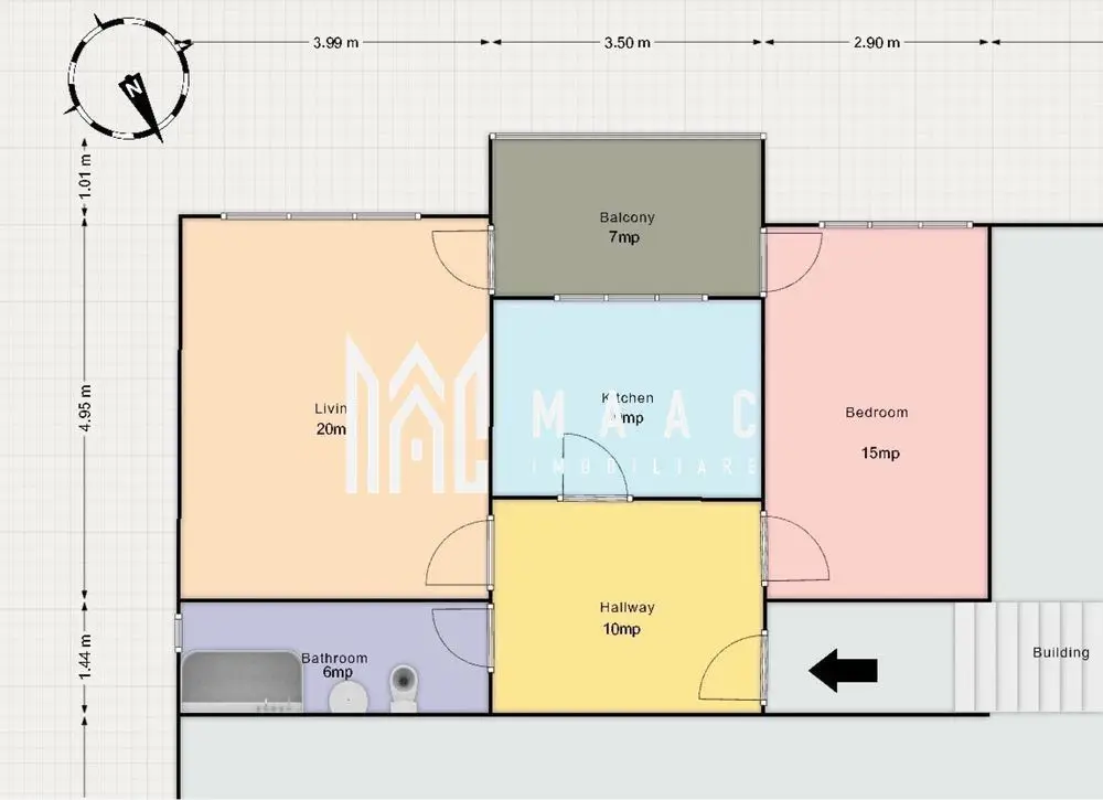Apartament 2 camere decomandat | Ștrand, Sibiu | balcon, parcare