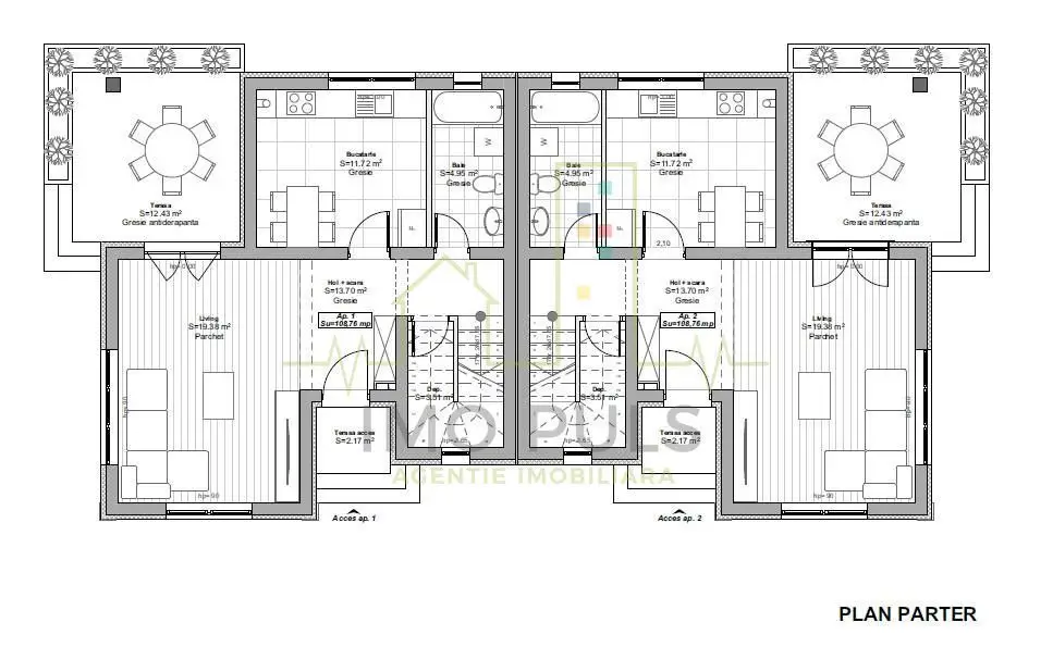 1/2 Duplex Spatios, GIROC. Decorativa la exterior - la gri la interior
