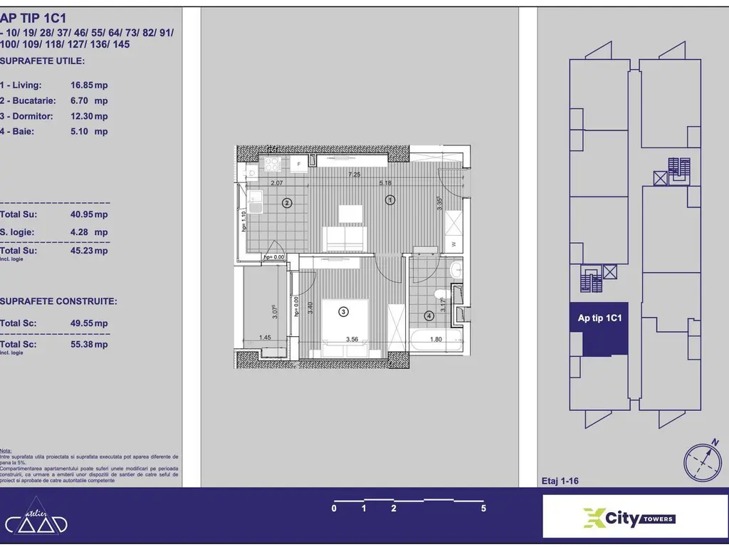 Apartament cu 2 camere in X-city Towers Direct de la dezvoltator