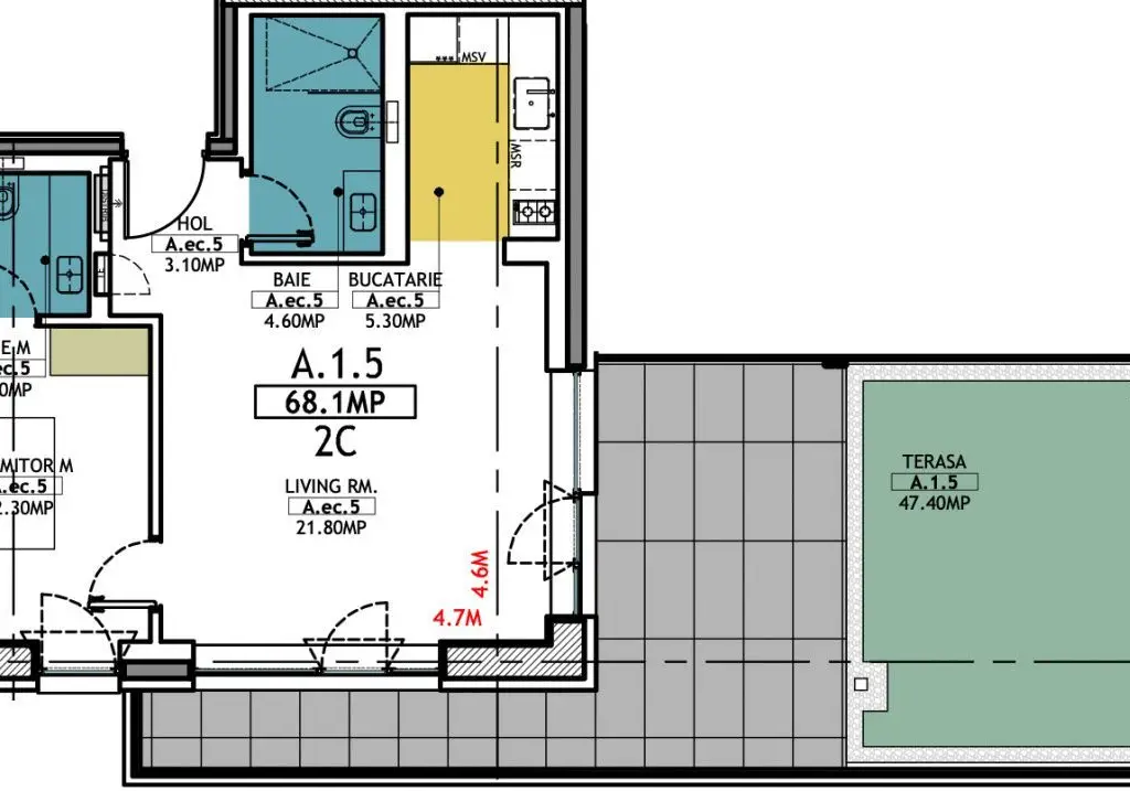 Stațiunea Mamaia - Vânzare apartament cu 2 camere, 2 bai si terasa de 47 mp.