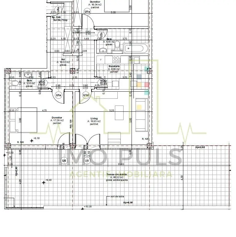Penthouse. Lipovei. Terasa 66 mp. 2 Bai. Decomandat. Bucatarie inchisa