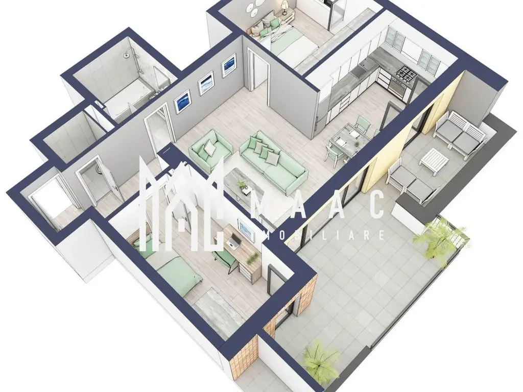 Apartament 3 camere | Balcon 22.2 mp | Etaj 3 | Turnisor