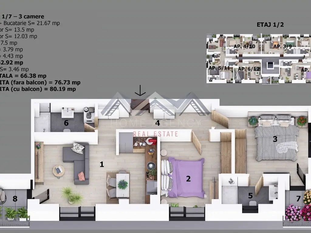 Apartament 3 camere Otopeni central | bloc cu lift, parcare