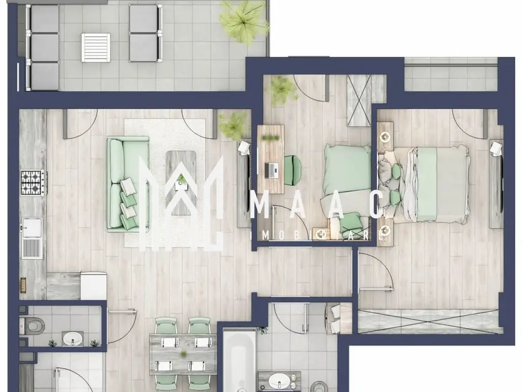 Apartament 3 camere | Balcon 10.6 mp | Etaj 1 | Turnisor