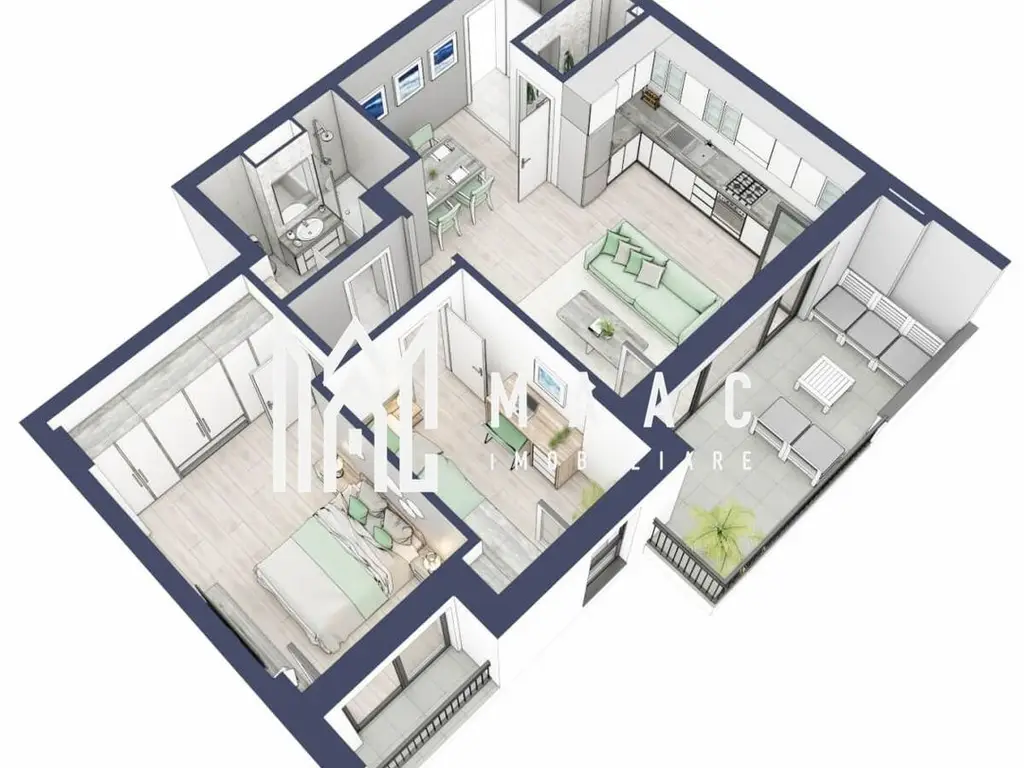 Apartament 3 camere | Balcon 10.6 mp | Etaj 1 | Turnisor