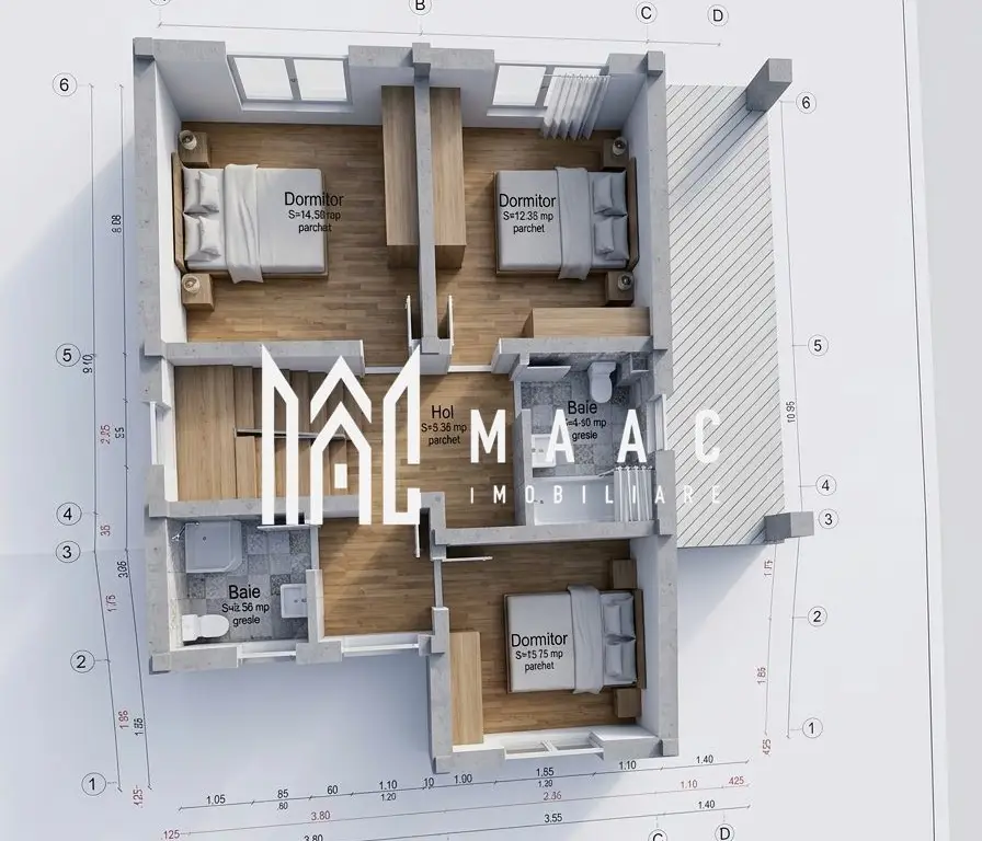 Casă Individuală | 5 camere | 132 MPU | Alb/Roșu | Șura Mică