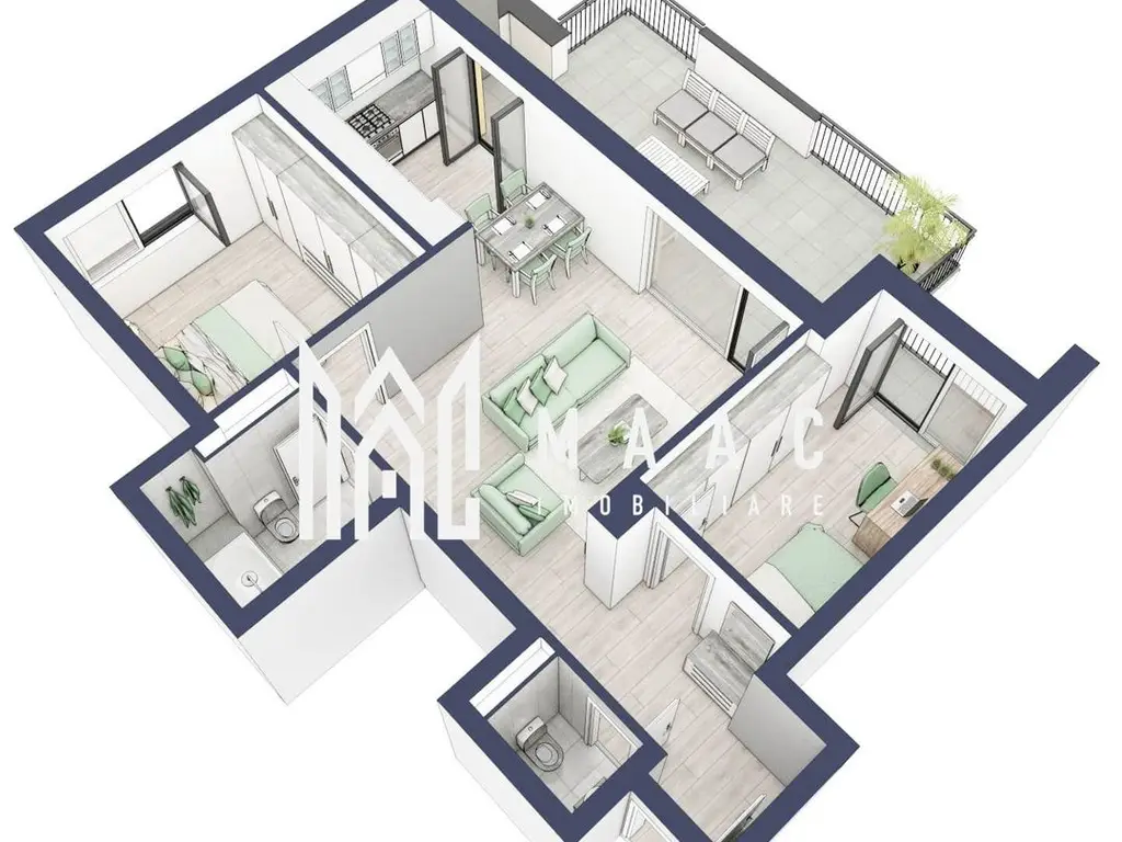 Apartament 3 camere | Balcon 27.3 mp | Etaj 3 | Turnisor