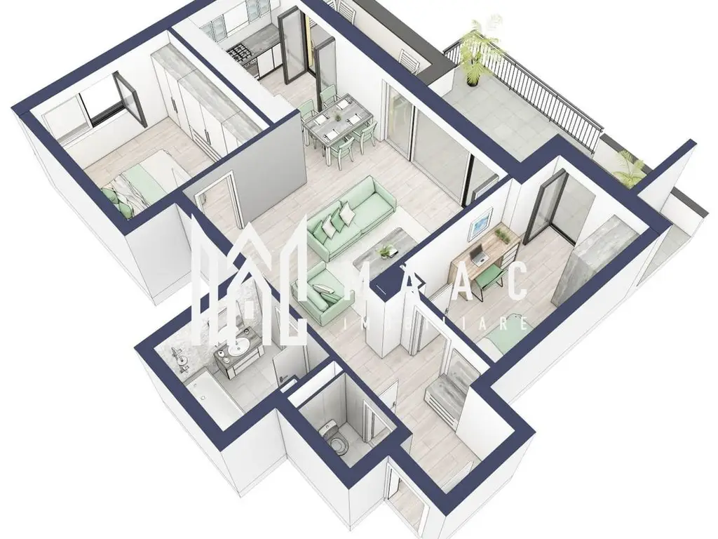 Apartament 3 camere | Balcon 22.2 mp | Etaj 3 | Turnisor