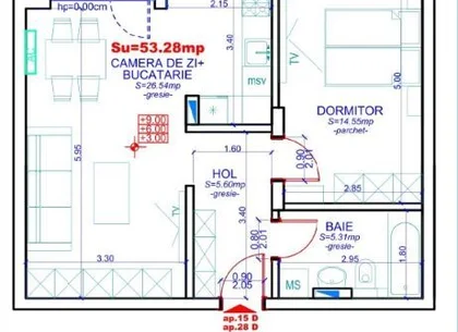 Apartament 41, Corp D – 2 camere | 53,28 mp | Etaj 3 | Jabri Nord Resi