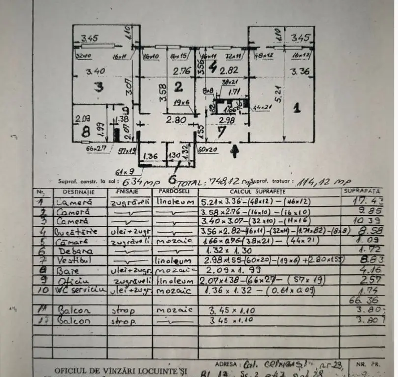 Apartament 3 camere de vânzare Crângași 75 mp bloc 1982