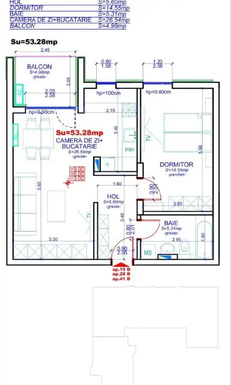 Apartament 41, Corp D – 2 camere | 53,28 mp | Etaj 3 | Jabri Nord Resi