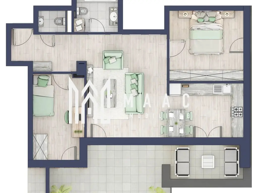 Apartament 3 camere | Balcon 22.2 mp | Etaj 3 | Turnisor