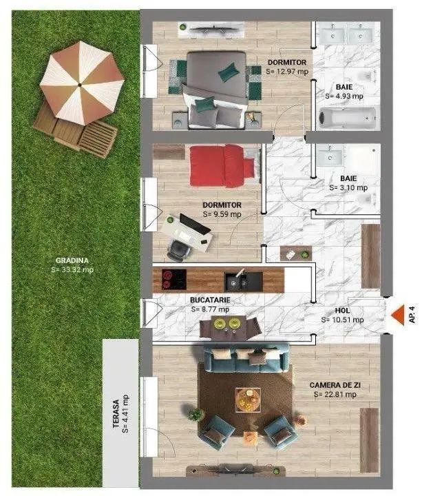 Apartament nou, 3 camere, complex rezidential Greenfield, sector 1