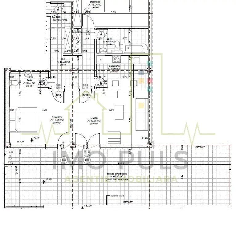 Penthouse. Lipovei. Terasa 66 mp. 2 Bai. Decomandat. Bucatarie inchisa