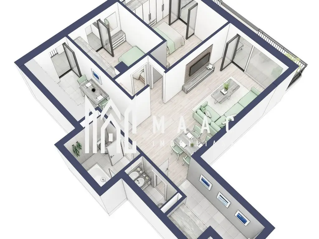 Apartament 3 camere | Balcoane 15.1 mp | Etaj 1 | Turnisor