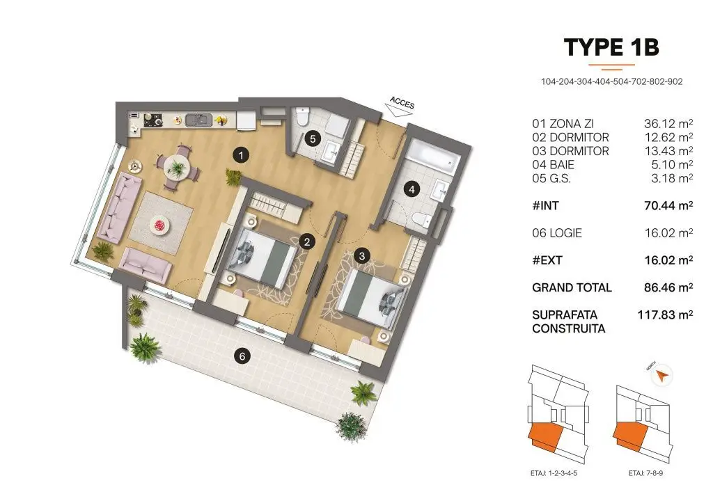 Tomis Plus - Celine Elegance - Vânzare apartament cu 3 camere, etaj 8.