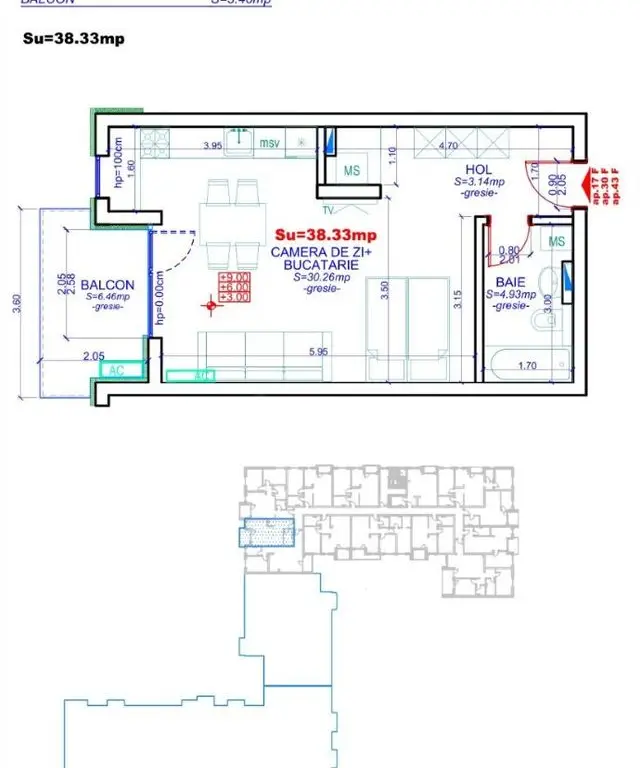 Apartament 43, Corp F – Studio | 38,51 mp | Etaj 3 | Jabri Nord Reside