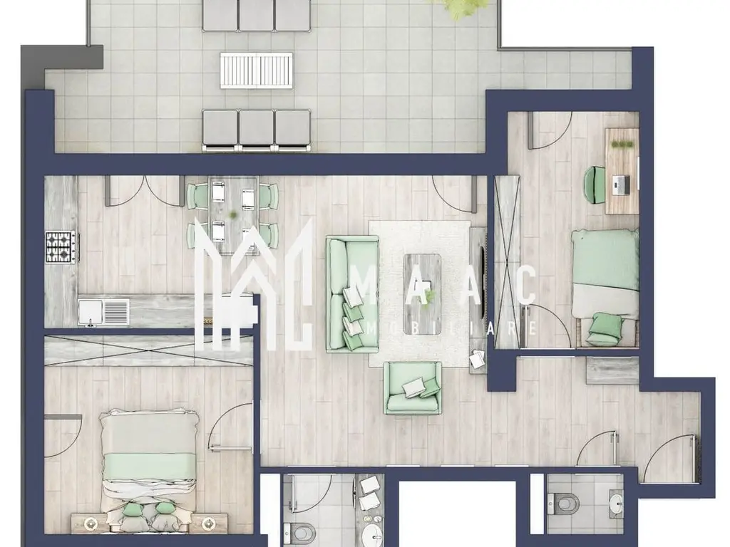 Apartament 3 camere | Balcon 27.3 mp | Etaj 3 | Turnisor