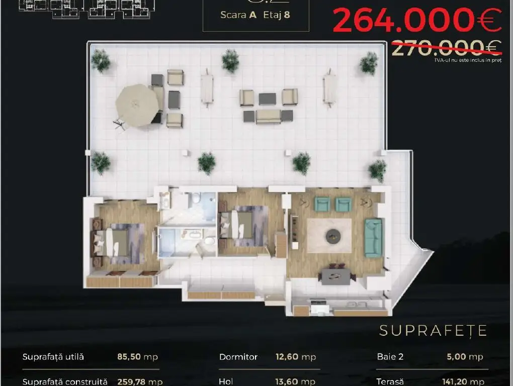 Direct Dezvoltator  Comision 0% 3 Cam . 86 mp + Terasa 141 mp Mamaia La Butoaie