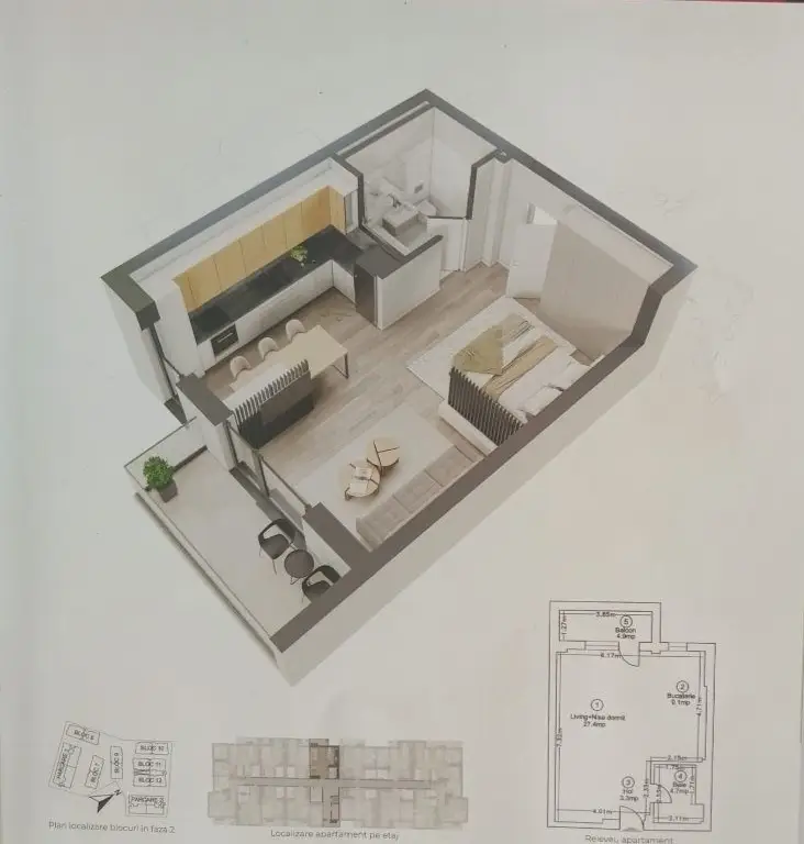 Pipera studio modern 45 mp mobilat și utilat Complex Ivory