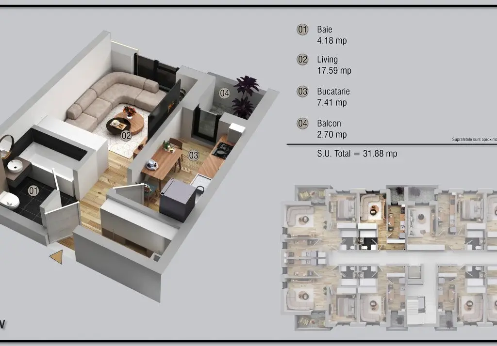 Garsoniera in zona Militari Residence finalizare aprilie 2026