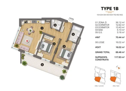 Tomis Plus - Celine Elegance - Vânzare apartament cu 3 camere, etaj 3.